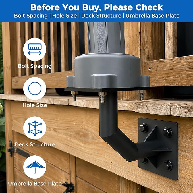 333'S Heavy Duty Deck Mounted Cantilever Umbrella Bracket System | Steel Side Mount for Purple Leaf Umbrella, Fits 6x6 Post or Rim Joist Outdoor Shade Installation