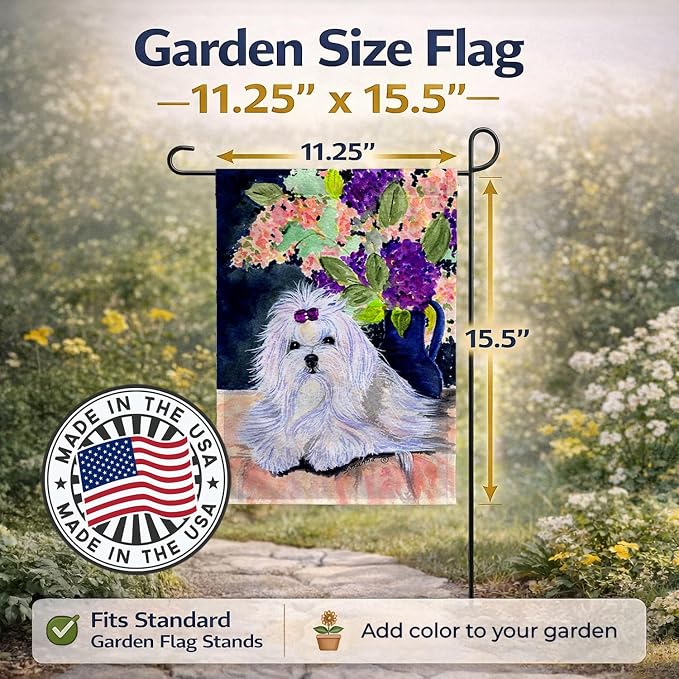 Caroline's Treasures SS8287GF Maltese Garden Flag Mailbox Flag Decorative Yard Flag Banner Outside Patio Artwork Yard Flower Beds, Garden Size, Multicolor