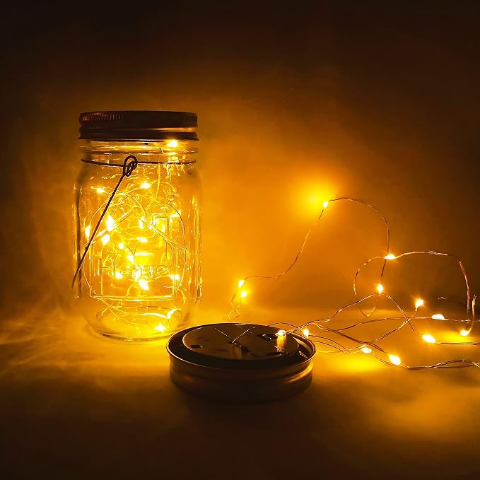 Mason Jar Solar Lights,8 Pack 30 Led Fairy Hanging Jar Lights,Solar Lanterns for Outdoor Patio Party Garden Wedding Christmas Decor Lights(Mason Jars/Handles Included)