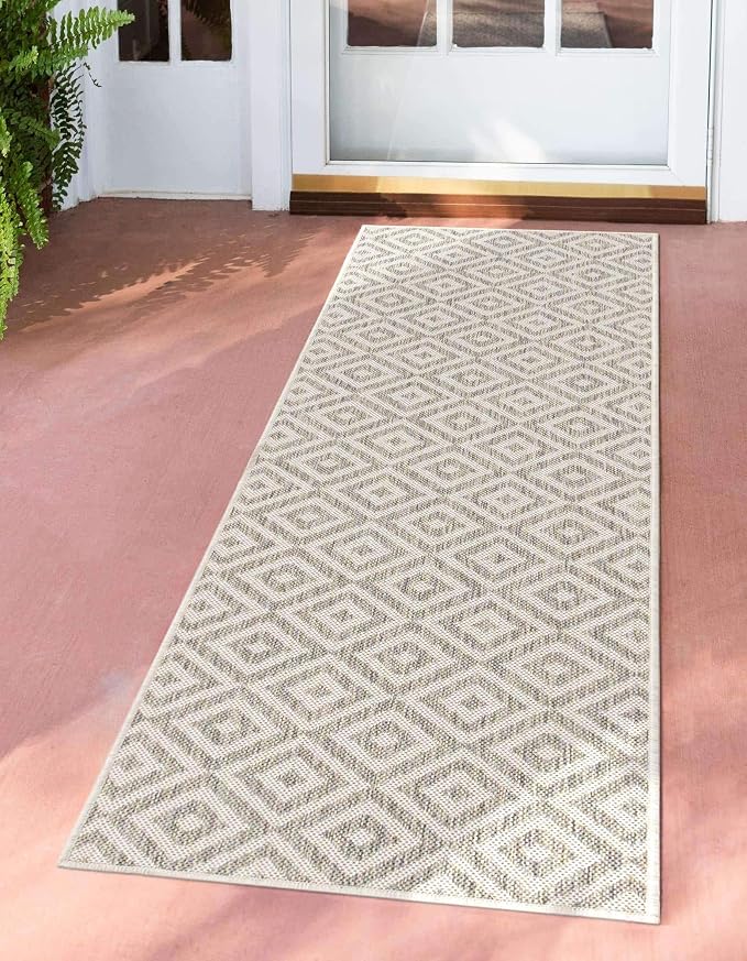 Unique Loom Outdoor Collection Area Rug - Costa Rica (2' x 6' 1' Runner, Light Gray/ Ivory)