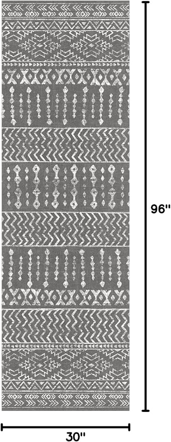 Art&Tuft 2'6"x8 Runner Rug Non Slip, Washable Rug Runners for Hallways,Grey | Low Pile, Moroccan Soft & Lighweight, Folable, Stain Resistant 2.5x8ft Carpet Runner for Entryway,Kitchen,Living Room,Bedroom