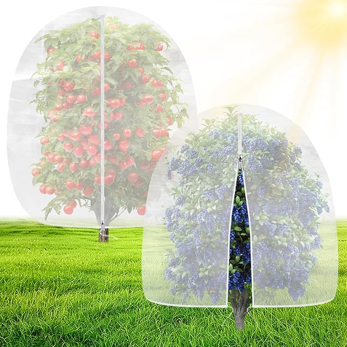 OZMI 2 Pack Bird Netting for Garden, 8 x 8 FT Blueberry Bush Netting Cover with Zipper, Drawstring Reusable Mesh Plant Protector for Shrubs Bush Fruit Tree Potted