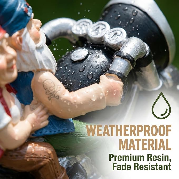 Motorcycle Gnome Couple Solar Light Outdoor Garden Statue Decor | 11 inch Resin Biker Pair Weatherproof LED Powered Yard Patio Lawn Porch Deck Funny Anniversary Birthday Gift Idea for Him