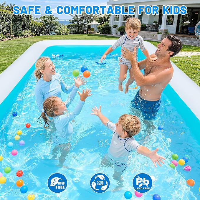 Extra Large Inflatable Swimming Pool – 165" x 76" x 22" Oversized Blow Up Pool for Adults, Big Family Backyard Pool with Pump, Thickened Kiddie Pool for Summer Water Party, Easy Set Up