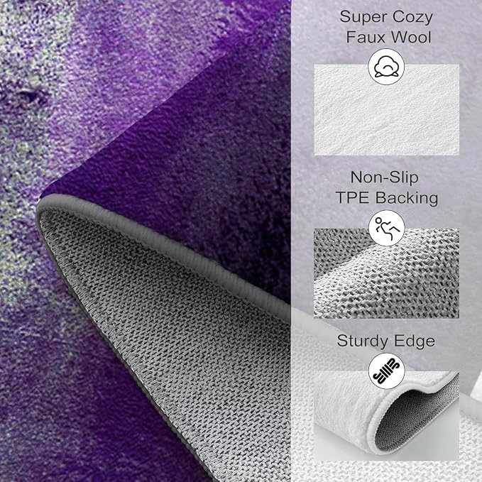 LOKMU Non-Slip Area Rugs Purple and Grey Abstract Art Home Decor Rugs Carpet for Classroom Living Room Bedroom Dining Kindergarten Room, 8'x10'
