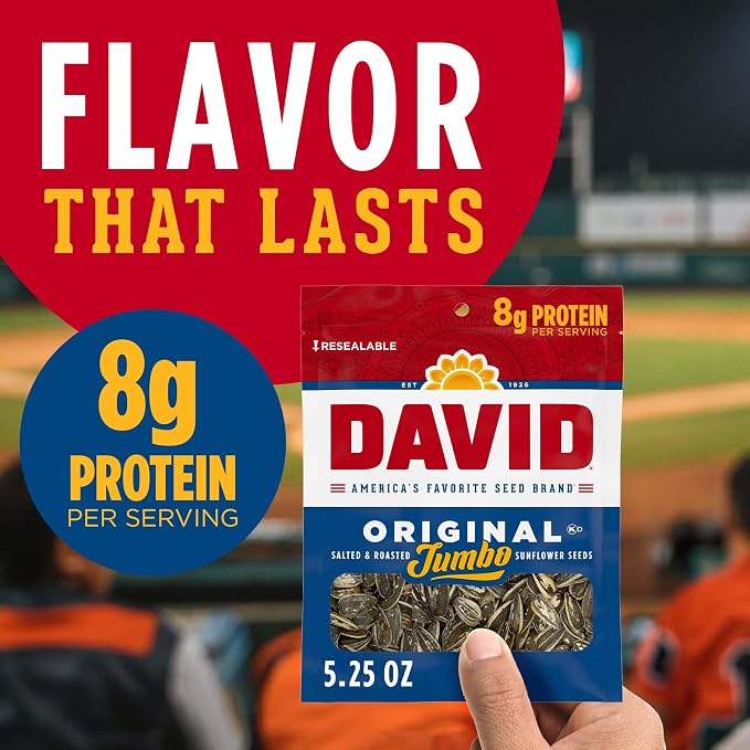 DAVID SEEDS Roasted and Salted Original Jumbo Sunflower Seeds,Keto Friendly,5.25 Oz,(Pack of 24)