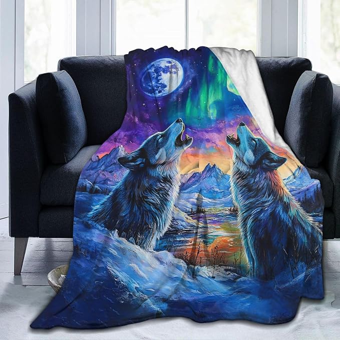 Wolf Throw Blanket Wolfs Animal Gifts for Girls Women Men Boys Plush Cozy Flannel Fleece Fuzzy Landscape Blankets Decor 60"X50"