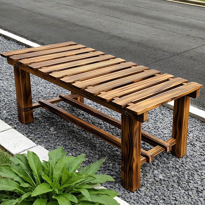 47.2" Outdoor Garden Bench, Weatherproof 2-Person Backless Wooden Bench with Mortise-Tenon Structure – for Garden, Lawn, Porch, Backyard （Brown