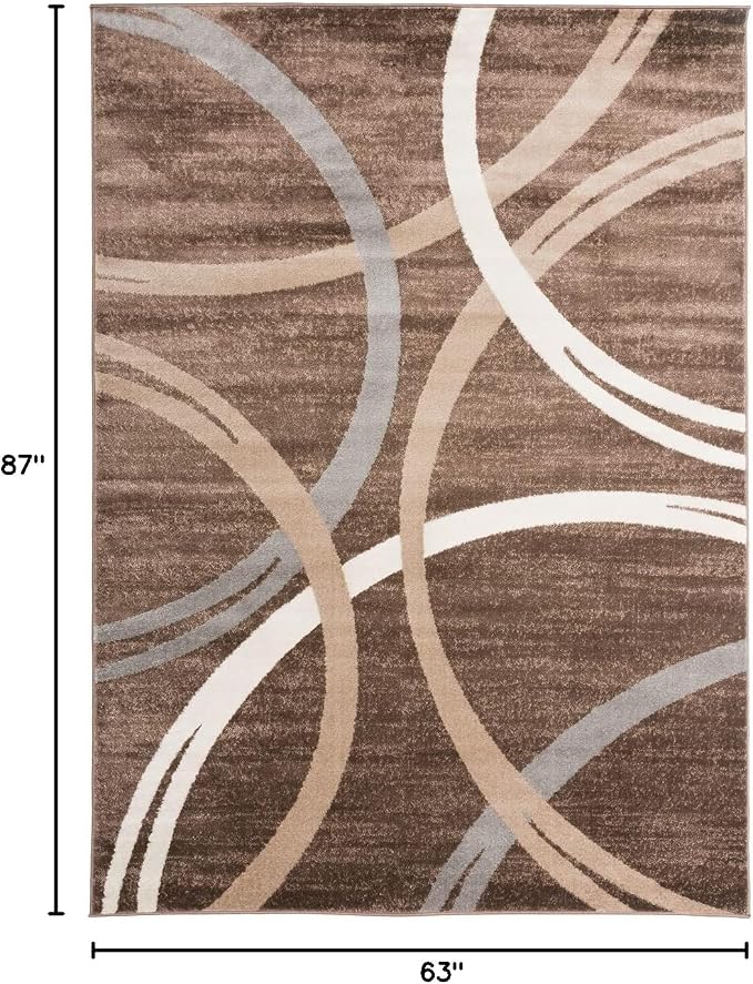 Rugshop Wavy Circles Modern Fade-Resistant Area Rug Brown 5'3" x 7'3" | Rectangular, Size 5'3" x 7'3", Living Room, Bedroom, Dining Room, Home Office, Kitchen, Entryway, Hallway, Nursery, Kids Room
