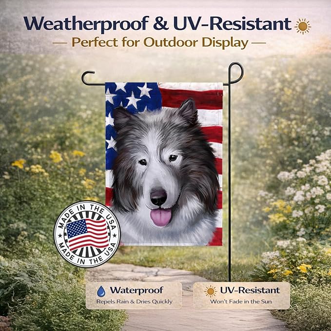 Caroline's Treasures CK6473GF Canadian Eskimo Dog American Flag Garden Flag Mailbox Flag Decorative Yard Flag Banner Outside Patio Artwork Yard Flower Beds, Garden Size, Multicolor