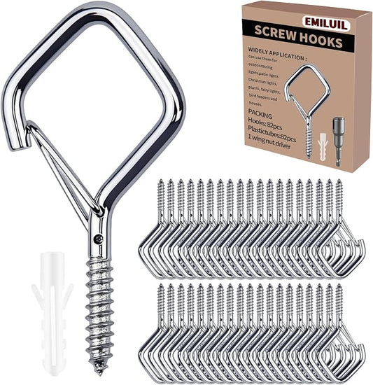 82 PCS Metal Sliver Eye Screw Hooks for Hanging Heavy Duty.Windproof Ceiling Hooks for Hanging Plants,Cup,Wind Chime,Bird Feeders,Christmas String Lights at Indoor&Outdoor 2.2 Inch