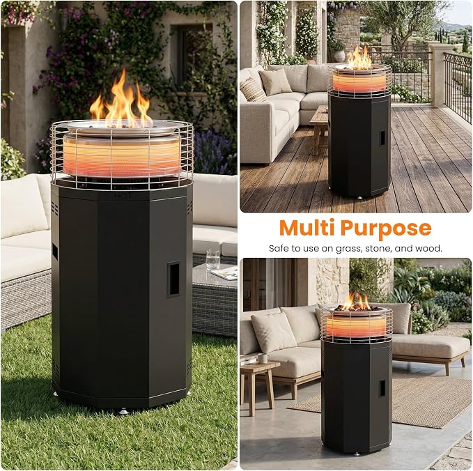 DoCred 35" H Outdoor Patio Heater, 2 in 1 Propane Smokeless Fire Pit Heater for Backyard, Garden, Deck, Party