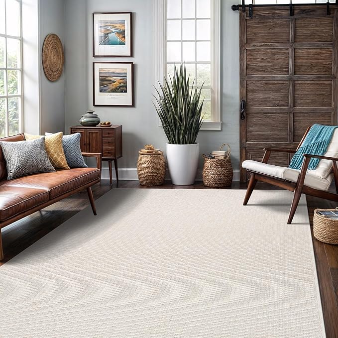 Luul Home Easy Jute Rugs 6x9 White Color Living Room Indoor Outdoor Area Rug for Farmhouse Patio and Kitchen Rug High Traffic Washable Easy to Clean Solid Boho Woven Design Outside Carpet (6 x 9)