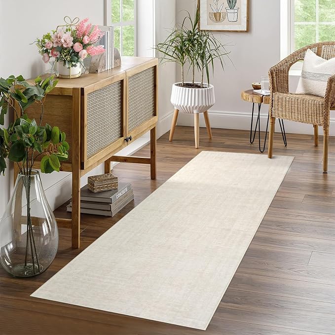 Garvee Solid Runner Rug 2x6 Washable Runners for Hallways Cream | Non Slip Kitchen Rugs, Modern Faux Wool Entryway Bathroom Rug Runners, Modern Abstract Rugs for Laundry Room Kitchen Bedroom