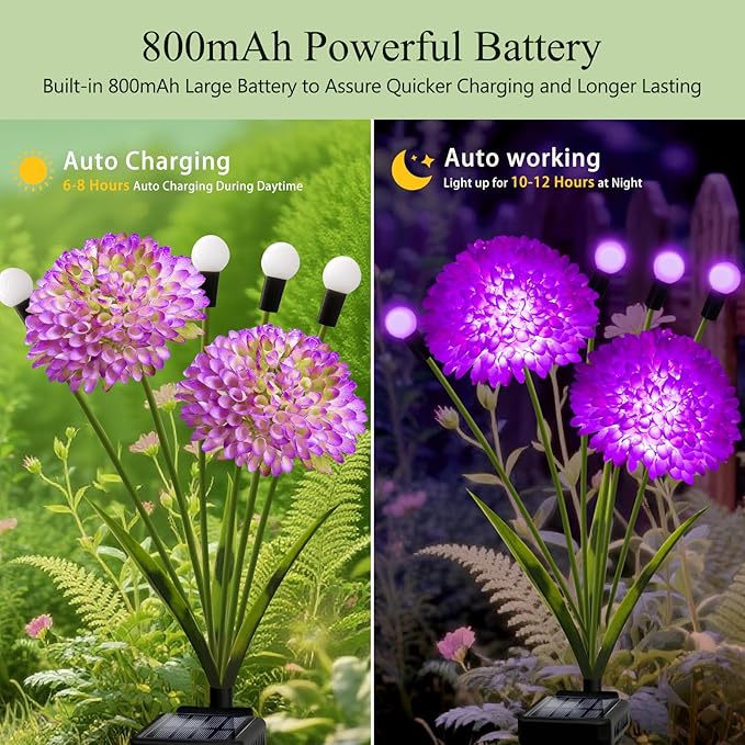Solar Lights Outdoor Waterproof, 8 Pack Purple Solar Firefly Swaying Lights with Flowers, Flower Light Garden Decor for Halloween Christmas Outside Yard Patio, Gifts for Women Grandma