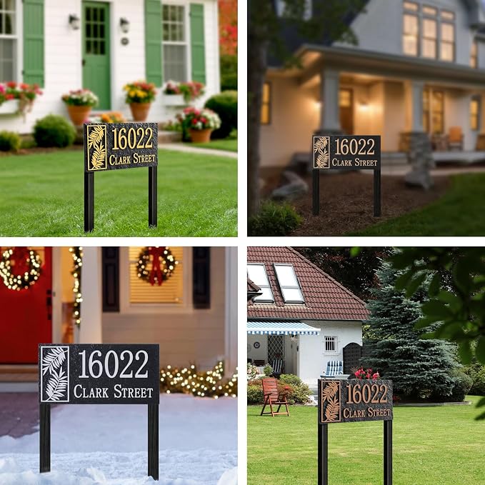 Custom House Address Sign, House Number Plaque Sign for Lawn,Yard,Ground,Driveway,Garden with 2 Stakes,Style 5