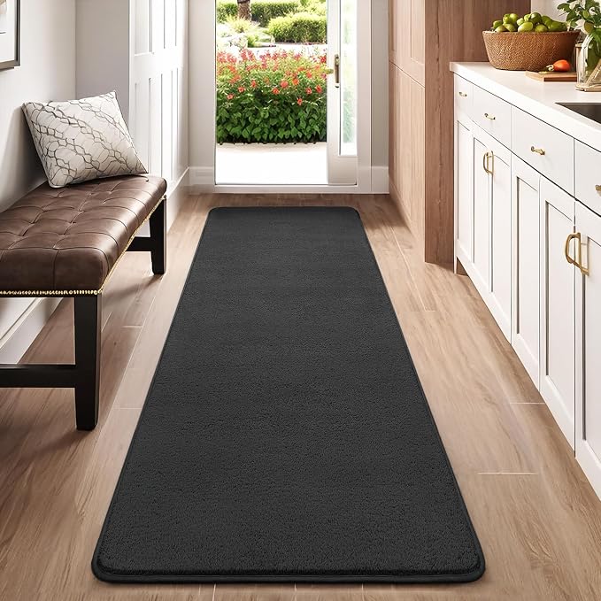 AROGAN 2x8 Runner Rug for Hallway, Long Runner Rugs Non Slip, Dark Grey | Soft Washable Memory Foam Carpet for Bedroom, Non Slip Backing Runners Rug for Hallways, Kitchen, Bathroom, Entryway Home