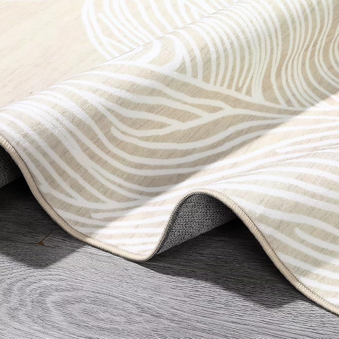 GAOMON 10x13 Large Washable Indoor Rug - Modern Abstract Aesthetic Lines Printed Floor Cover - Soft Faux Wool, Low Pile, Non-Slip, Foldable Thin Accent for Living Room Bedroom - Camel