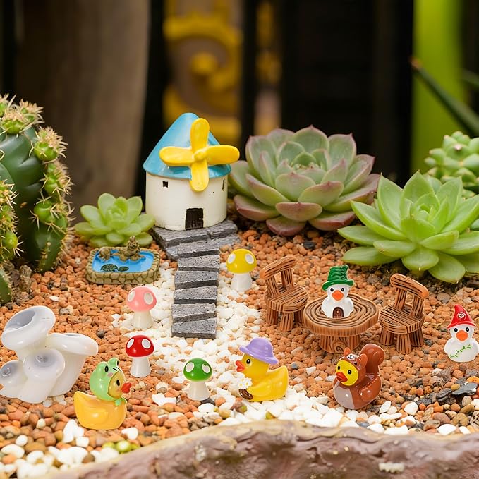 36 Pcs Fairy Garden Accessories - Miniatures Garden Houses Bridge Landscape Water Well Fence Figurines Pond Mushroom Lawn Garden Ornament for DIY Terrarium Potted Plants Dollhouse Desk Decor