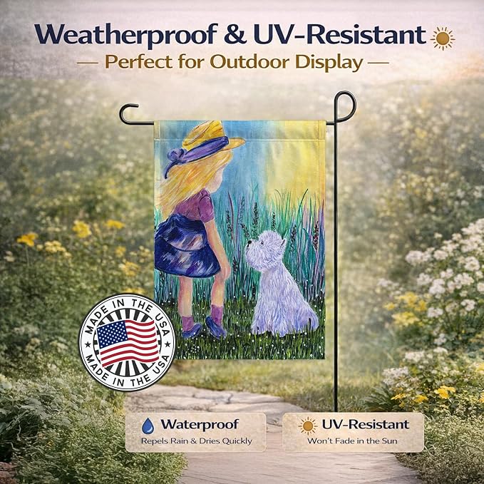 Caroline's Treasures SS8351GF Little Girl with Westie Garden Flag Mailbox Flag Decorative Yard Flag Banner Outside Patio Artwork Yard Flower Beds, Garden Size, Multicolor