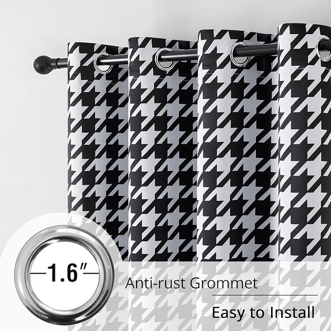 Black and White 100% Blackout Curtains for Bedroom/Living Room, Energy Saving & Privacy, Noise Control, Grommet, W52×L96, 2 Panels