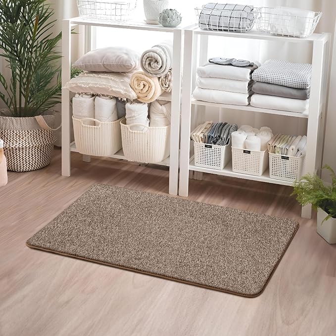 Chicrug Memory Foam 2x4 Small Runner Rugs for Hallway Entryway Bedroom | Modern Low-Pile Carpet Runner Rug for Kitchen, Throw Kids Rug for Bedside Dorm Room Decor, Brown and White