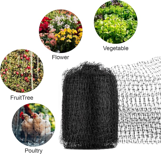 NONMON Bird Netting Deer Fence Netting 5 x 100FT Heavy Duty Garden Netting | for Chicken Coop, Protect Fruit Trees, Plants and Vegetables Against Birds, Deer, Squirrels and Other Animals, Black