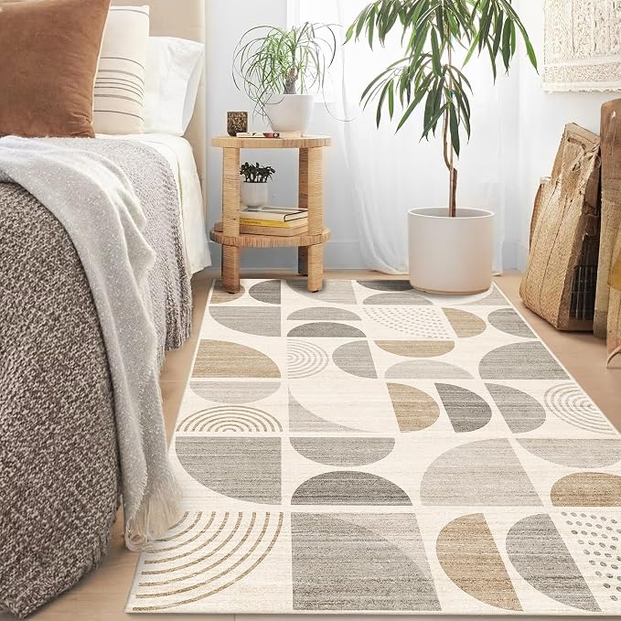 Boho Rug Washable,3x5 Area Rugs Small Non Slip Modern Abstract | Machine Washable Throw Carpet for Bedroom Entryway Living Room Bedside Soft Low Pile Floor Indoor Bohemian Neutral Beige