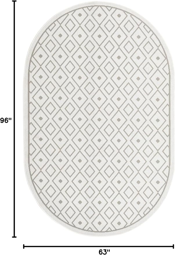 Unique Loom Outdoor Trellis Collection Area Rug - Kafes (5' 3" x 8' Oval, Ivory/ Gray)