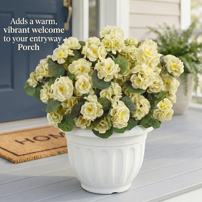 12 Pcs Artificial Geranium Flowers for Outdoor, UV Resistant Geraniums Artificial Flowers Realistic Faux Flowers Outdoor for Planters Outside Porch Garden Decor (15.3", White)