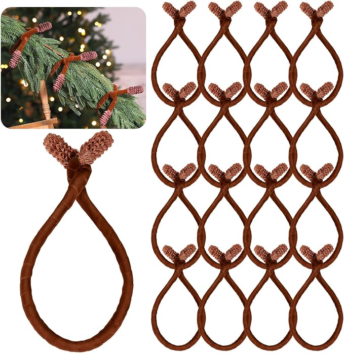 Jutom 16 Pcs 20 Inches Christmas Velvet Garland Ties Decorative Banister Twist Ties Reusable and Flexible for Xmas Light Banisters Home Stairways Railings Decoration(Brown)