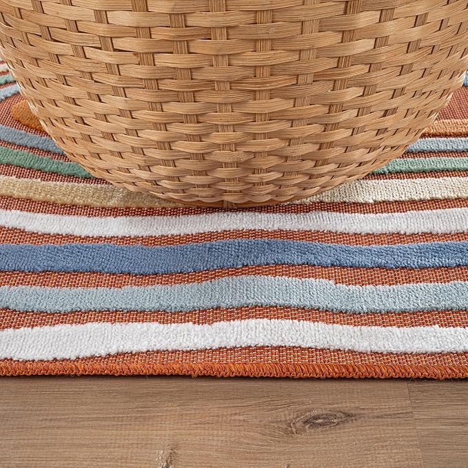 CAMILSON Indoor Outdoor Rug, Orange 5x7 Geometric Arch Striped Area Rugs for Patio and Home Areas, Easy-Cleaning Non-Shedding Living Room, Garden and Deck Washable Outside Carpet (5 x 7)