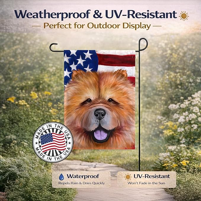 Caroline's Treasures CK6490GF Chow Chow Dog American Flag Garden Flag Mailbox Flag Decorative Yard Flag Banner Outside Patio Artwork Yard Flower Beds, Garden Size, Multicolor