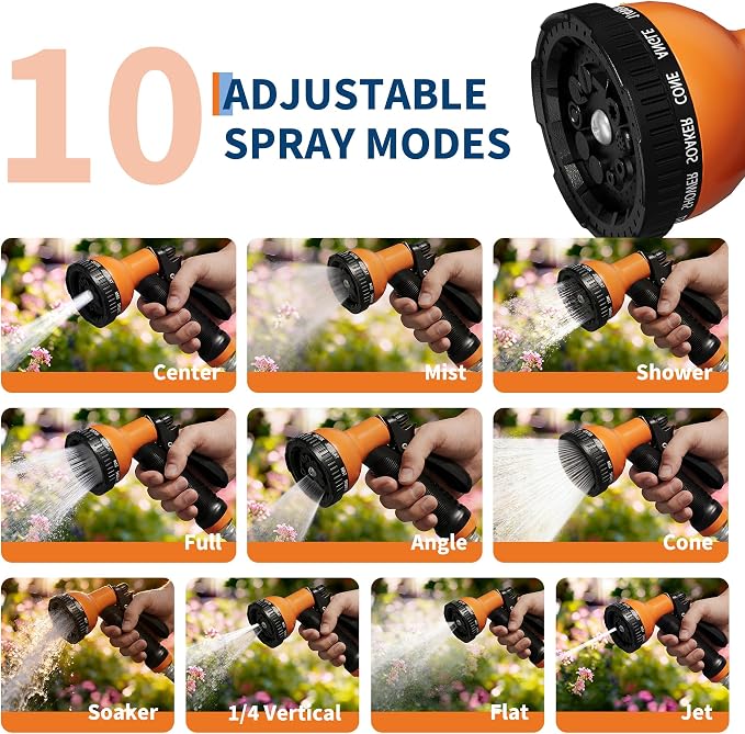 Garvee Retractable Garden Hose Reel, 1/2 Inch x 100 ft Wall Mounted Heavy Duty Garden Hose Reel with 10 Patterns Nozzle, Any Length Lock, Upgraded Slow Return System and 180°Swivel Bracket