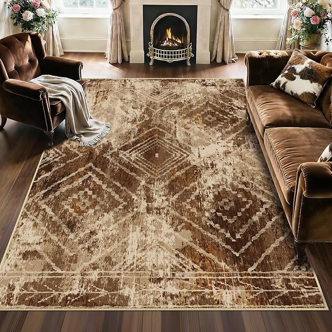 5'x7' Washable Area Rug for Living Room Bedroom Cow Print | Soft Western No Slip Low Pile Print Foldable Indoor for Kitchen Dining Room