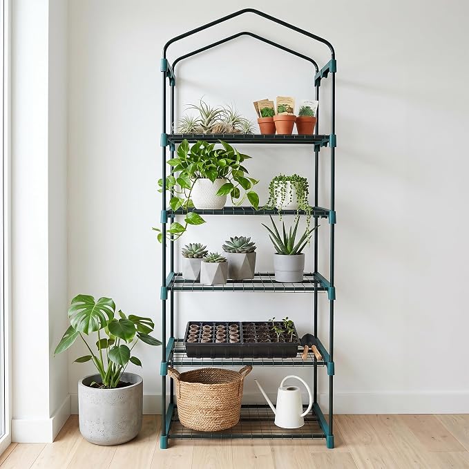 Worth Garden 5 Tier Mini Greenhouse - 75'' H x 27'' L x 19'' W - Sturdy Portable Gardening Shelves with Durable PE Cover w/ Roll-Up Zipper Door- Small Green House Indoor & Outdoor for Plants Flowers