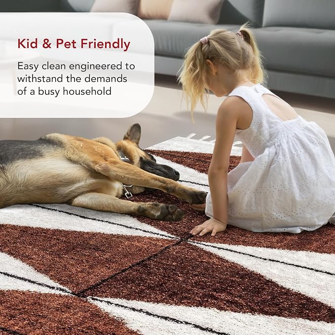 nuLOOM Kali Rust Diamond Power Loomed Area Rug, 9' x 12' | Nuloom Kali Diamond 9' x 12' Shag Area Rug for Living Room Bedroom Dining Room Nursery, Rust