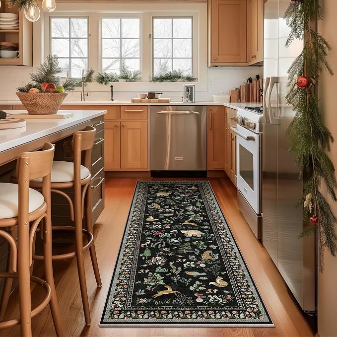 Machine Washable Kitchen Runner Rugs: 2'6"x8' Hallway Runner Stain Resistant Non Slip Low Pile Soft Carpet Runners for Hallways Indoor Entryway Kitchen Living Room Bedroom Bathroom Farmhouse