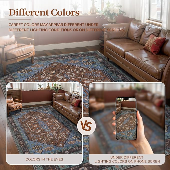 Ciicool 5x7 Area Rugs,Washable Large Boho Carpet for Living Room Bedroom | Oriental Low-Pile Soft Vintage Non-Slip Indoor Throw Carpet for Kitchen Bedside Dining Room Foyer Decor