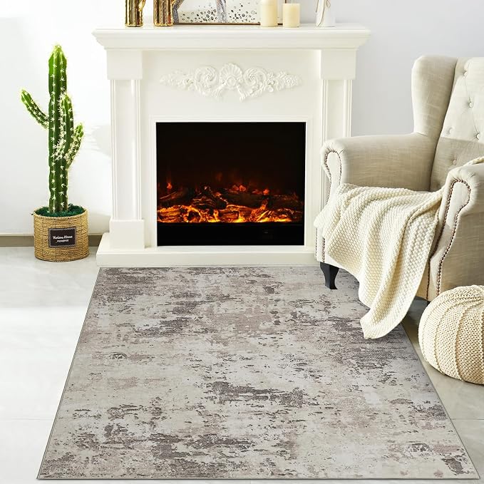 ROYHOME Modern Abstract 2x3 Area Rug Non Slip, Brown Grey | Non Shedding Low Pile Stain Resistant Rug for Entryway Kitchen Bedroom