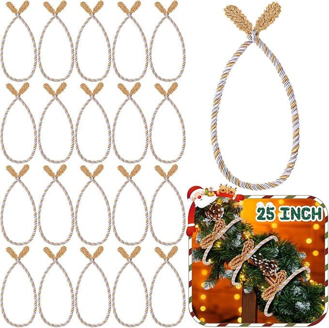 Zhengmy 20 Pcs 25 Inch Extra Long Christmas Garland Ties Christmas Decorative Twist Ties for Banister Reusable Flexible Twist for Holiday Xmas Home Decorations Craft Wrapping (Gold Silver White)
