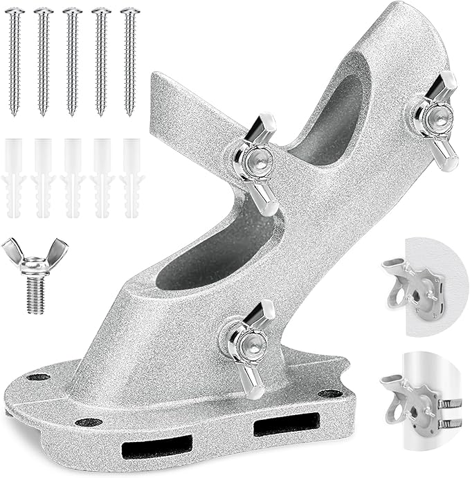1" Flag Pole Holder for Outside House, REERON 2-Positions Metal Flagpole Bracket Mounts, Aluminium Rustproof Flag Pole Wall Porch Mounting Brackets with 3 Fixed Holes & Steel Hardwares (Silver-1 Pack)