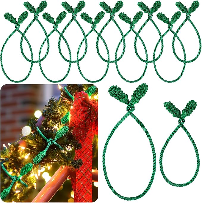 Riakrum 10 Pcs Christmas 20 Inches and 16 Inches Set Decorative Garland Twist Ties Garland Decor for Xmas Holiday Lights Bannisters Stairways Railings (Green)