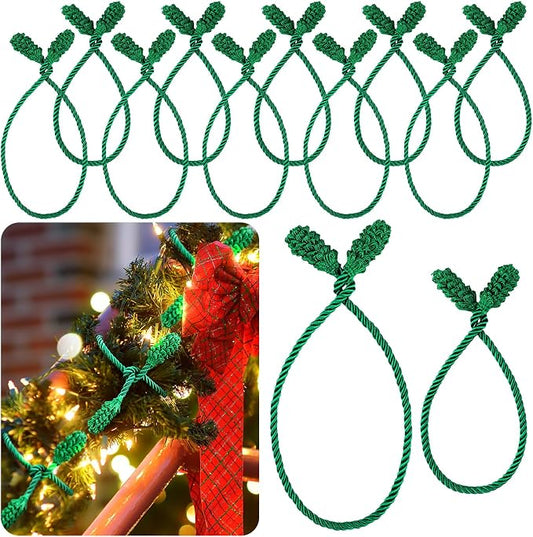 Riakrum 10 Pcs Christmas 20 Inches and 16 Inches Set Decorative Garland Twist Ties Garland Decor for Xmas Holiday Lights Bannisters Stairways Railings (Green)