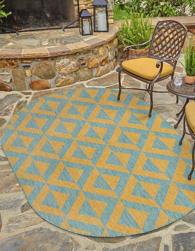 Jill Zarin Jill Zarin Outdoor Collection Area Rug - Napa (5' 3" x 8' Oval Yellow and Aqua/Yellow)