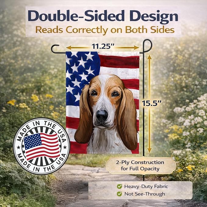 Caroline's Treasures CK6684GF Colombian Fino Hound Dog American Flag Garden Flag Mailbox Flag Decorative Yard Flag Banner Outside Patio Artwork Yard Flower Beds, Garden Size, Multicolor