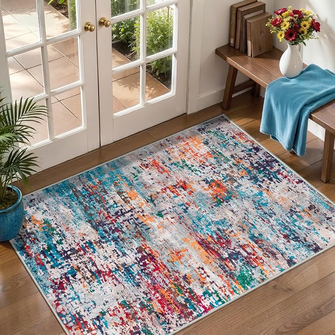 Tangsoo Abstract 2x3 Washable Rugs for Entryway, Small Area Rug Non Slip | Modern Low Pile Soft Throw Rugs, Contemporary Indoor Front Door Mat Rug for Entrance Entry Foyer Kitchen Home Decor