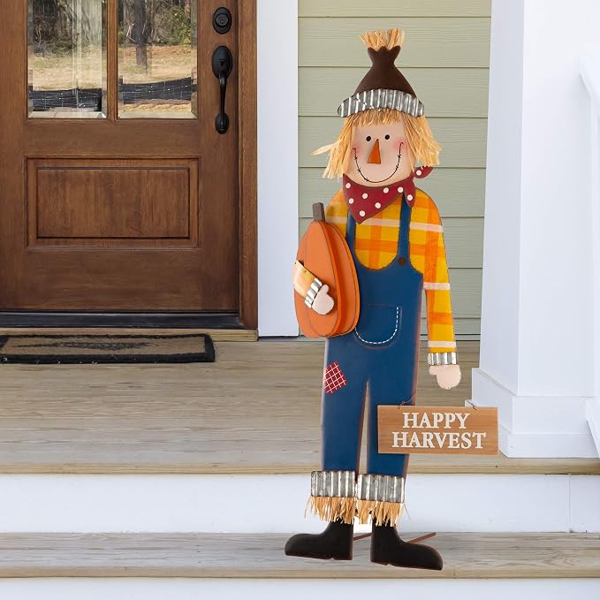 Glitzhome 36"H Fall Decorative Yard Signs with Stakes, Metal Scarecrow Garden Yard Stake for Home Lawn Yard Pathway Front Door Fall Harvest Thanksgiving Standing Hanging Decor