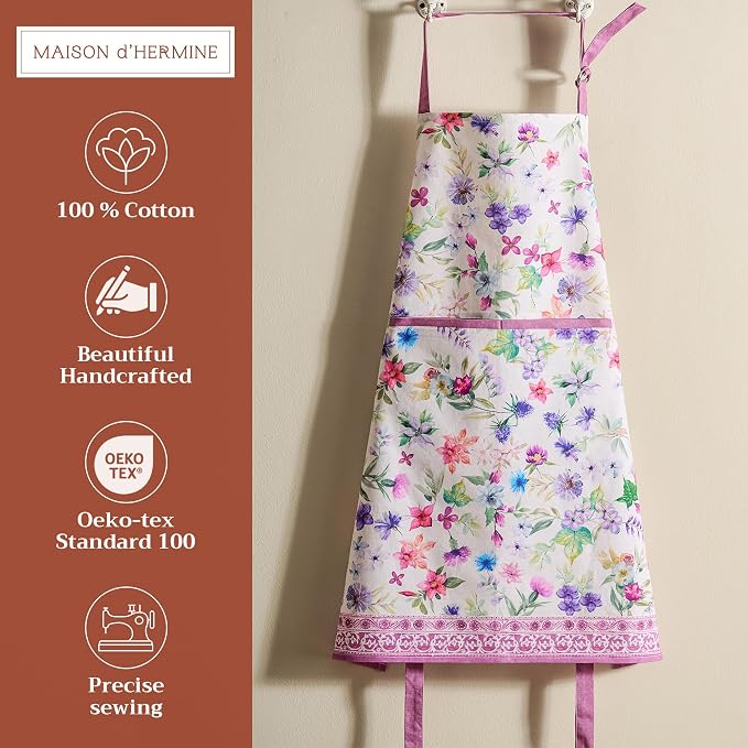 Maison d' Hermine Aprons for women with Pocket 100% Cotton (27.50"x31.50") | Adjustable Neck Strap & long ties Apron Men Chef Wedding Cooking Gardening Server Maid