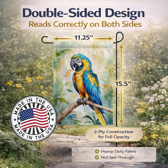 Caroline's Treasures Blue and Gold Macaw Garden Flag Mailbox Flag Decorative Yard Flag Banner Outside Patio Artwork Yard Flower Beds, Garden Size, Multicolor